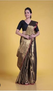 Coffee Brown Pure Handloom Tissue Saree From Bengal