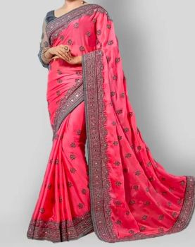 Pink Banarasi Silk Antique Silver Butta Saree From Banaras