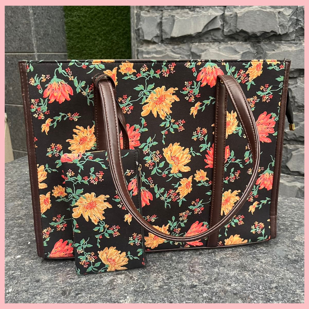 Brown Floral Tote Bag