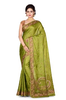 Mehndi Green Tree Design Pure Tassar Silk Saree