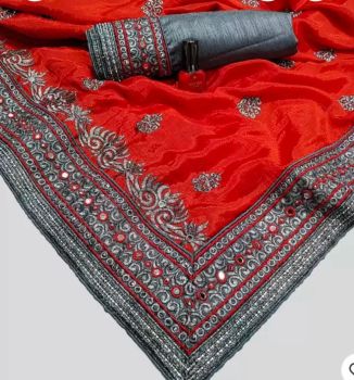 Red Banarasi Silk Antique Silver Butta Saree From Banaras
