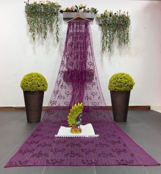Violet Soft Net Sequence Work Designer Party Wear Saree
