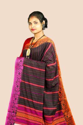 Black Pure Handloom Cotton Saree From Bengal