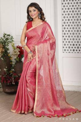 Pink Linen By Linen Saree From Bhagalpur