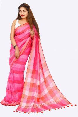 Pink Linen By Linen Pure Handloom Saree From Bengal
