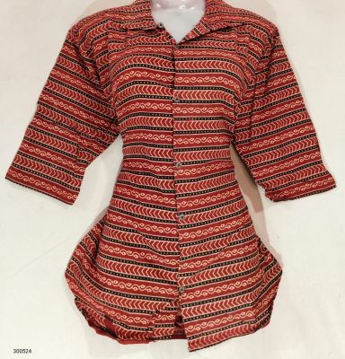 Maroon Pure Handloom Ajrak Ladies T-shirt From Bengal