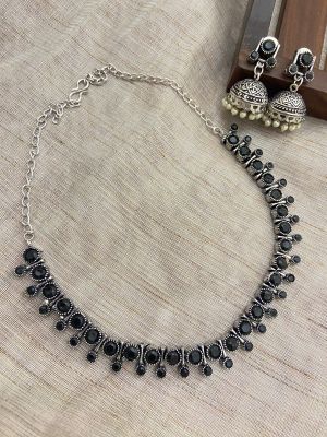 Silver Pure Oxidised Necklace With Black Stone Jewellery