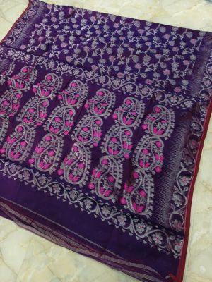 Purple Pure Handloom Dhakai Jamdani Saree From Bengal