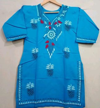 Sky Blue Pure Handloom Cotton Tops From Bengal