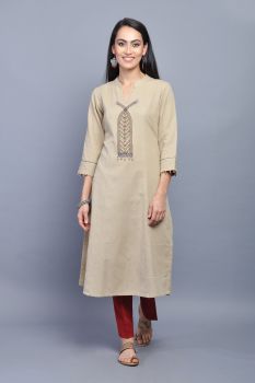 Neutral Beige Kurta with Handpaint & Beads