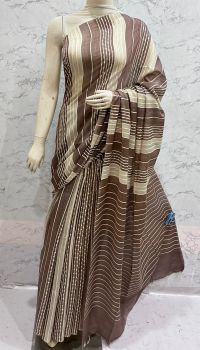 Brown Kota Silk Flag Stripe Saree From Bhagalpur