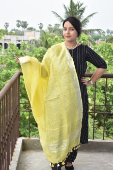 Light Yellow Linen Plain Dupatta