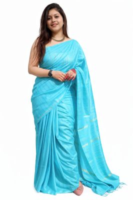 Aqua Blue Bapta Tussar Silk Pure Handloom Saree From Bengal