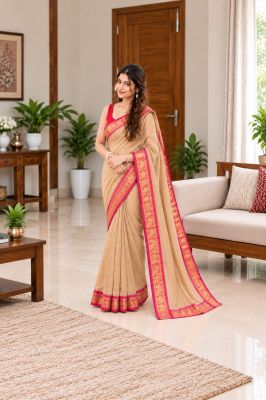 Cream Pure Handloom Mulmul Cotton Saree From Bengal