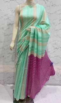 Light Green And Purple Kota Silk Flag Stripe Saree From Bhagalpur