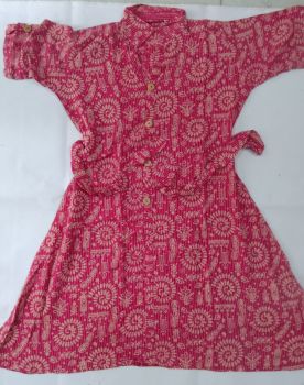 Coral Red Pure Handloom Cotton Pocket Kurti From Bengal