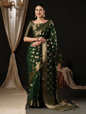 Bottle Green Party Wear Georgette Banarasi Saree