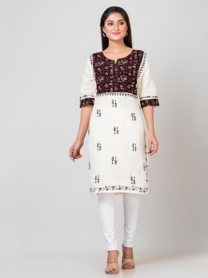 White Pure Handloom Kantha Stitch Kurti From Bengal