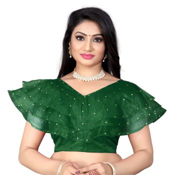 Green Nylon Silk Net With Mirror Work Blouse