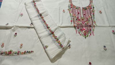 White Unstitched Dress Material From Bengal