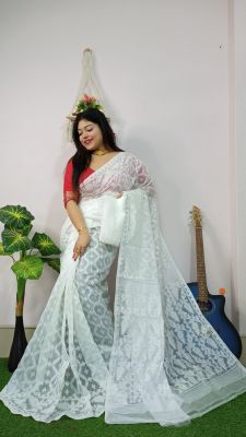 White Pure Handloom Cotton Saree From Bengal