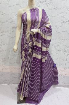 Violet Kota Silk Flag Stripe Saree From Bhagalpur