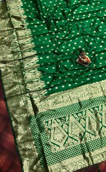 Green Banarasi Semi Silk Saree From Banaras
