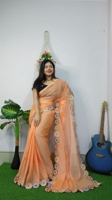Coral Peach Pure Handloom Mul Cotton Saree From Bengal