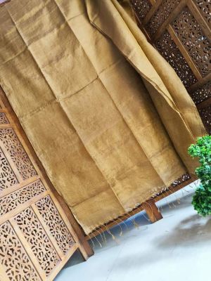Gold Pure Handloom Linen Tissue Saree From Bengal