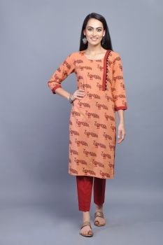 Cantaloupe Coloured Cotton Kurta