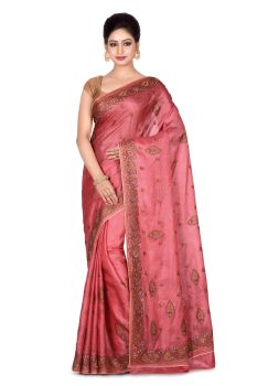 Pink Flower Pure Handloom Silk Saree