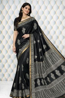 Black Organic Pure Handloom Beautifully Crafted Katan silk Saree From Bhagalpur