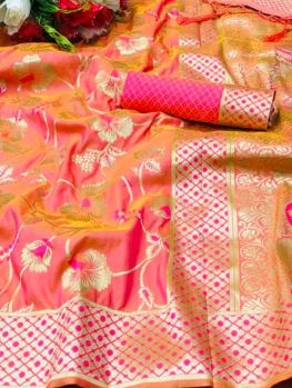 Orange Banarasi Silk Antique Zari Saree From Banaras
