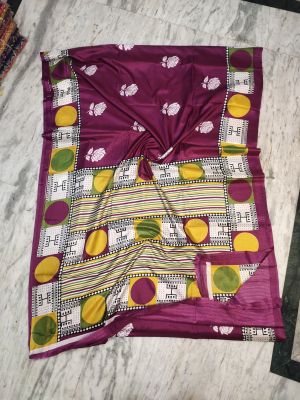 Purple Pure Handloom Silk Cotton Saree From Bengal