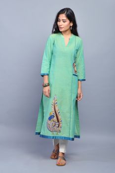 Green Cotton Hand Painted Kurta