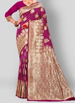 Purple Banarasi Silk Antique Zari Saree From Banaras