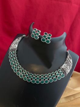 Green German Silver Oxidised Jewellery
