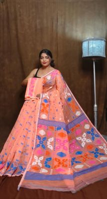 Light Baby Pink Pure Handlloom Dhkai Jamdani Saree From Bengal