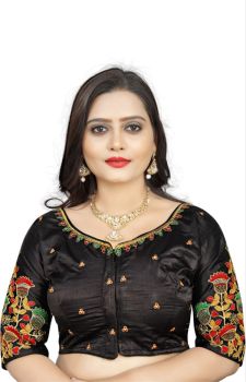 Black Malai Satin Silk Embroidery Work Blouse