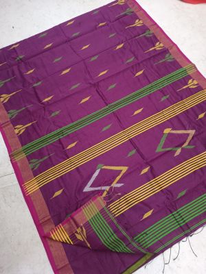Purple Pure Handloom Silk Cotton Saree From Bengal