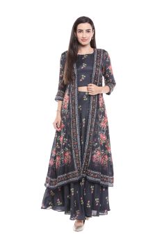 Floral Print Coord Set With Cape