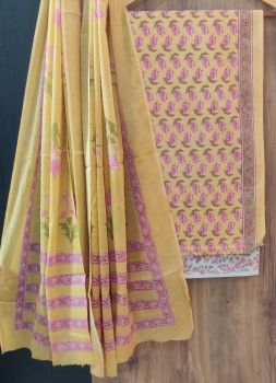 Very Light Brown Printed Suit With Flower Design Dupatta