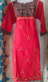 Red Colour Kantha Embroidery Design Kurti