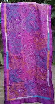 Deep Violet colour Pure Silk Kathastitch Dupatta From Bengal