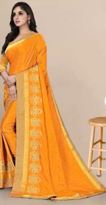 Orange Pure Handloom Banarasi Art Silk Saree From Banaras