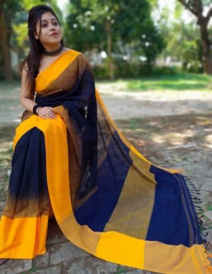 Multi Colour Pure Handloom Cotton Saree From Bengal