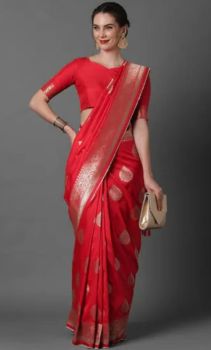 Red Pure Handloom Silk Saree From Banaras