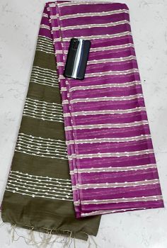 Light Plum Kota Silk Flag Stripe Saree From Bhagalpur