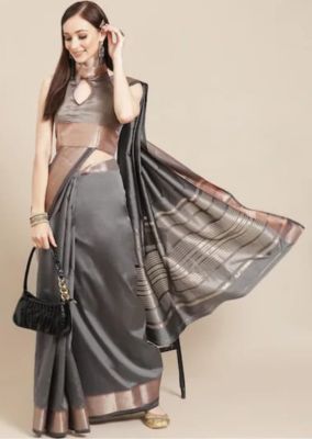 Gray Pure Handloom Silk Saree From Banaras