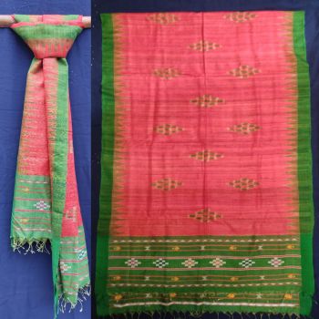 Red , Green , White, Yellow Tussar Ghicha silk stole